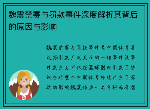 魏震禁赛与罚款事件深度解析其背后的原因与影响 魏震禁赛与罚款事件深度解析其背后的原因与影响