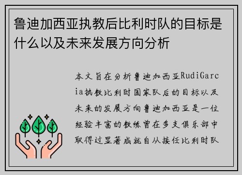鲁迪加西亚执教后比利时队的目标是什么以及未来发展方向分析